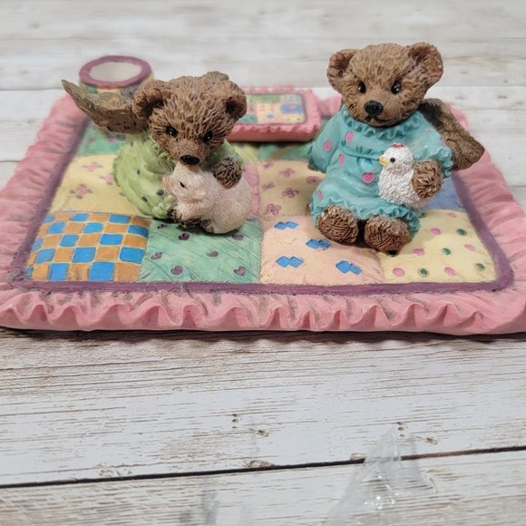 1996 Youngins Teddy Bear Picnic Miniatures Set 6pc Ceramic Ceramic Pastel Colors - Picture 10 of 11